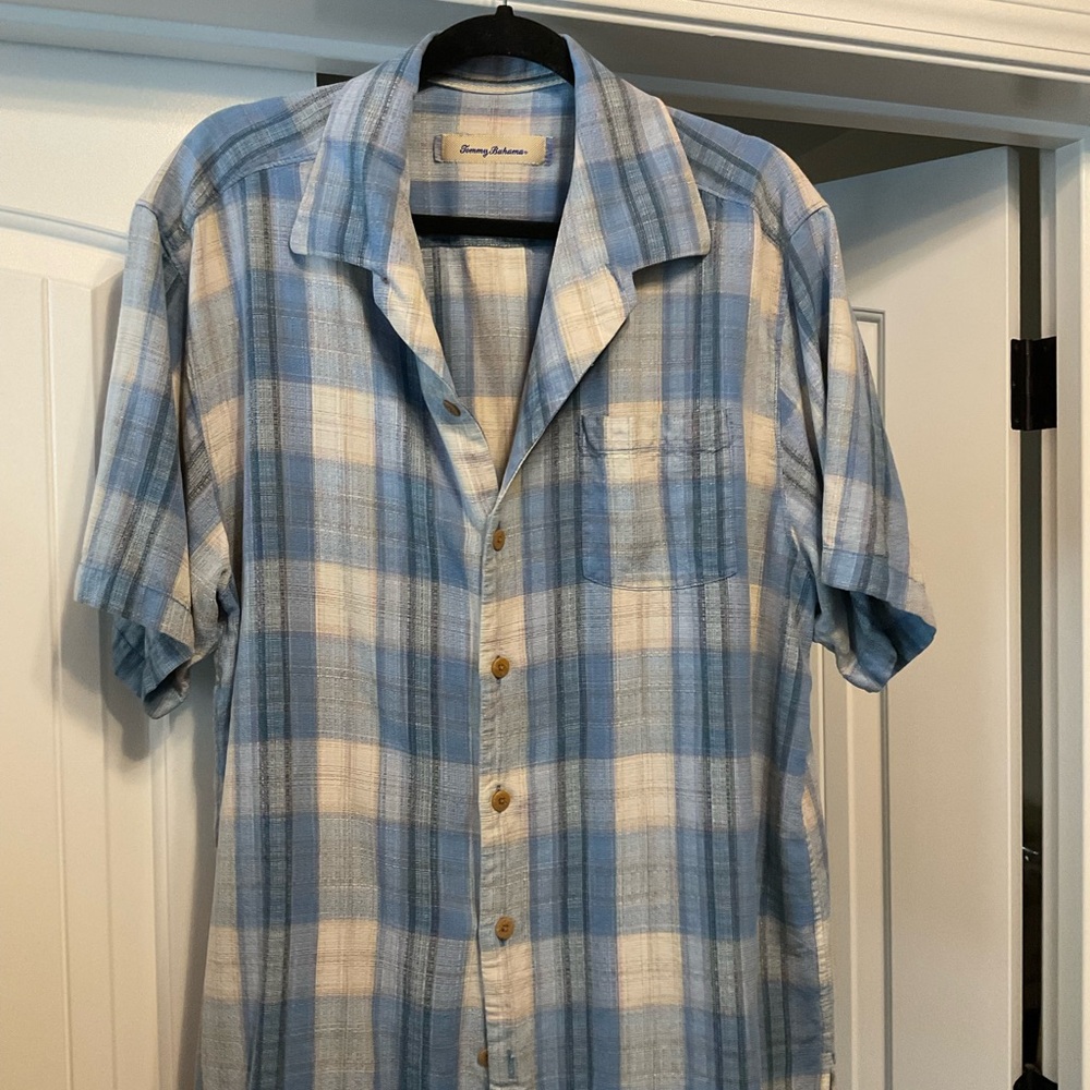 Tommy Bahama Blue and White Casual Button Down Shirt